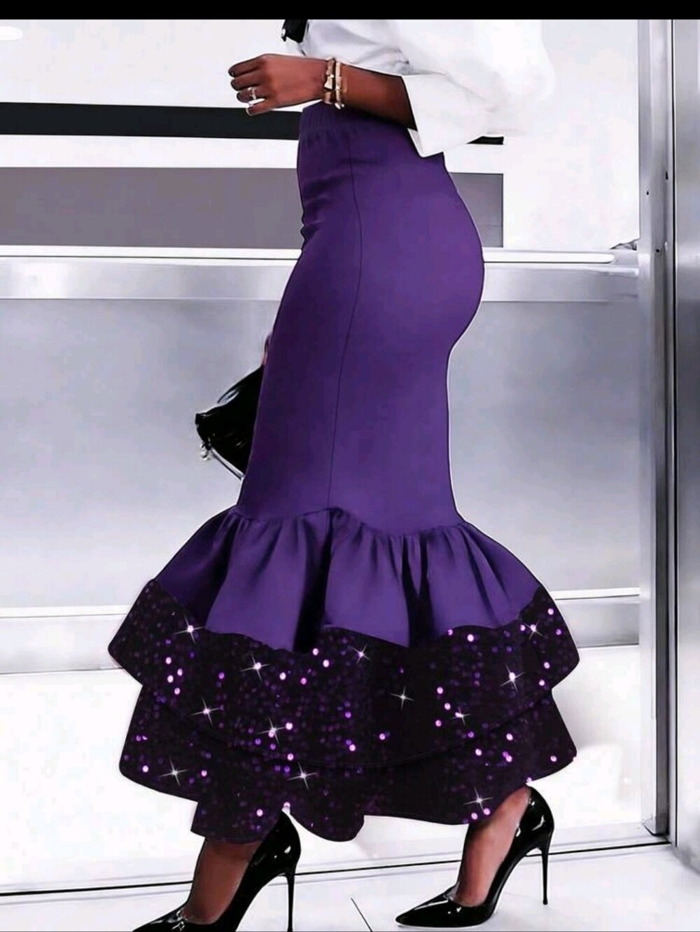 Elegant Purple Ruffle Mermaid Skirt